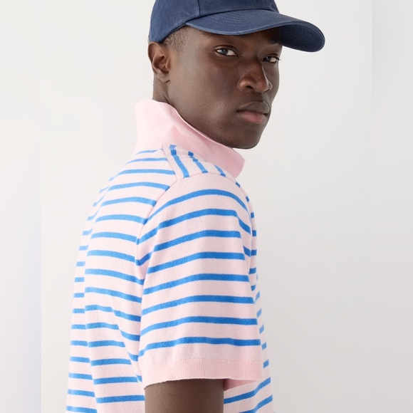 NWT JCrew Short-sleeve heritage cotton tipped sweater-polo in stripe - Picture 2 of 4